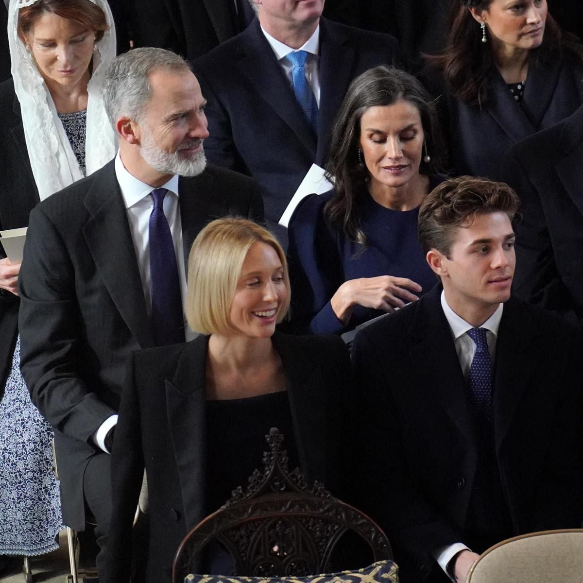 Marie-Chantal and Pavlos' daughter Princess Olympia and son Prince Achilleas sat in front of the Spanish King and Queen at St. George's Chapel