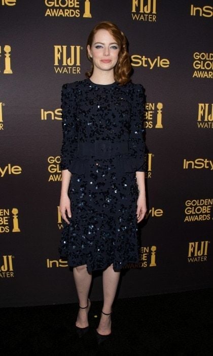 November 10: Emma Stone stunned in a bedazzled blue dress during the celebration of the 2017 Golden Globe Award season by The Hollywood Foreign Press Association (HFPA) and InStyle in West Hollywood.
Photo: VALERIE MACON/AFP/Getty Images