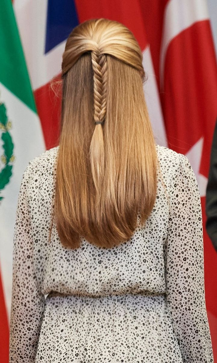 King Felipe's firstborn completed her look on Oct. 16 with a fishtail braid half-do.