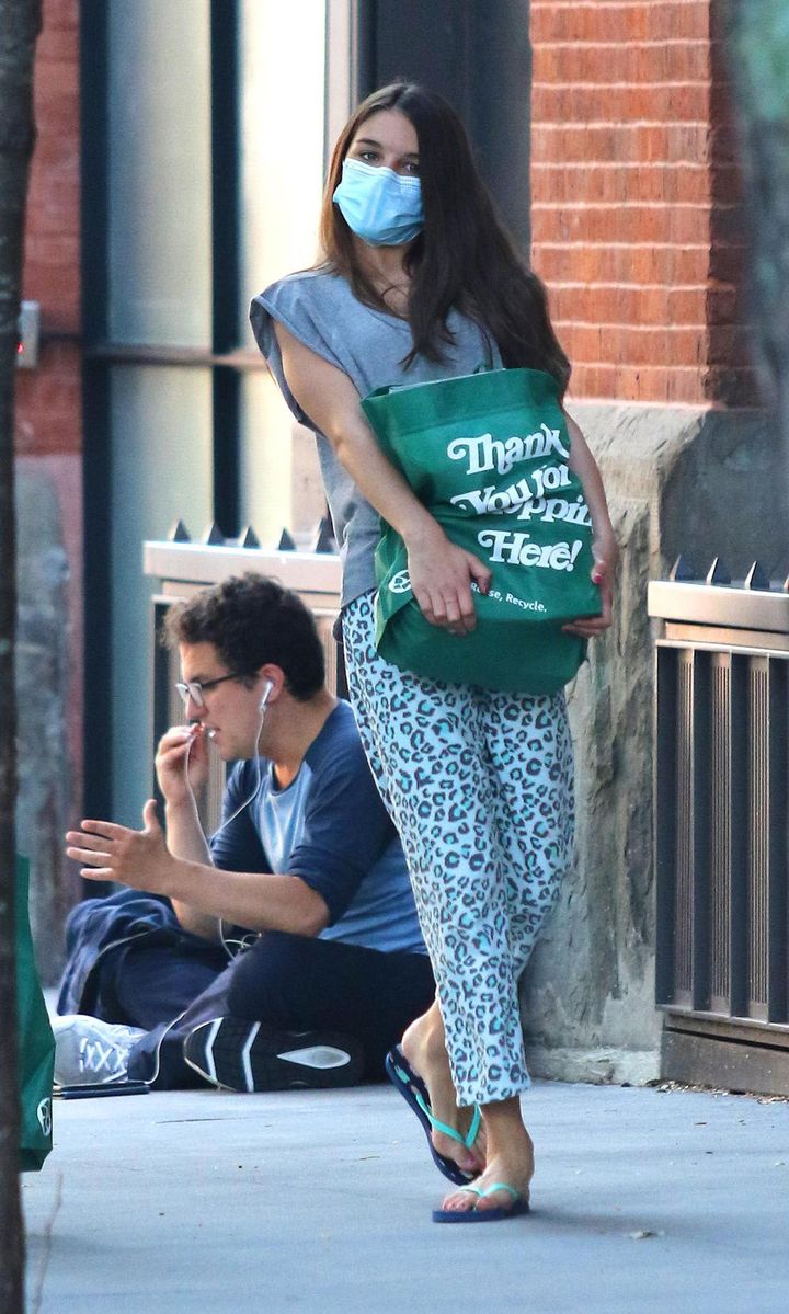 Suri Cruise Does Some Heavy Lifting after Grocery Shopping in Leopard Print Pants