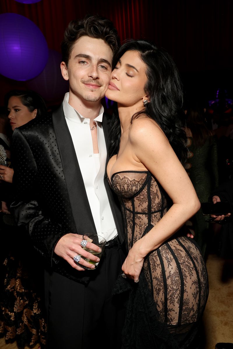 Timothee Chalamet and Kylie Jenner pose at the after party