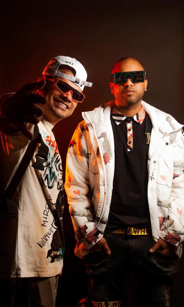 Randy and Jowell, reggaetoneros from Puerto Rico, pose for iHeart Radio Fiesta Latina Portrait Studio