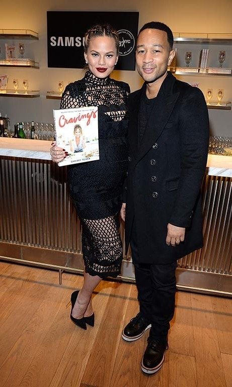 March 3: Something's cooking! Chrissy Teigen celebrated the lauch of her new cookbook <i>Cravings</i> with John Legend at Samsung 837 in NYC.
<br>
Photo: Kevin Mazur for Samsung 837