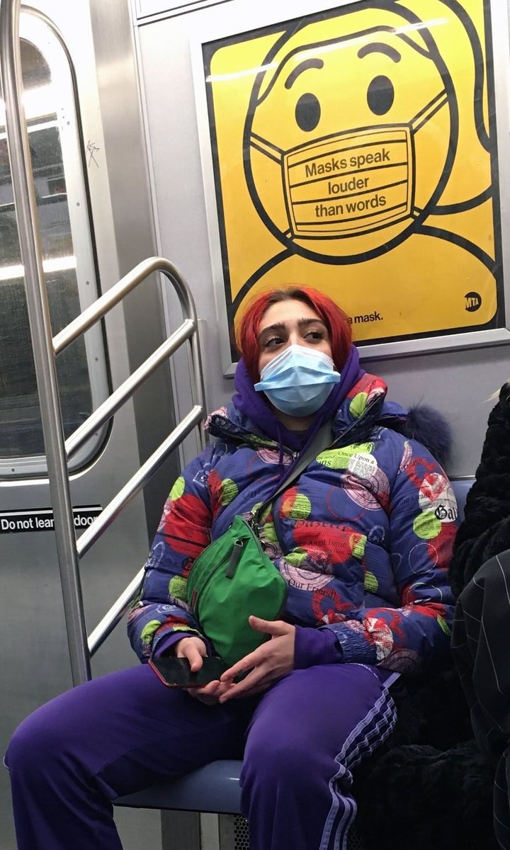 Lourdes Leon Sports Red Hair and a Colorful Outfit while Riding the Subway in NYC