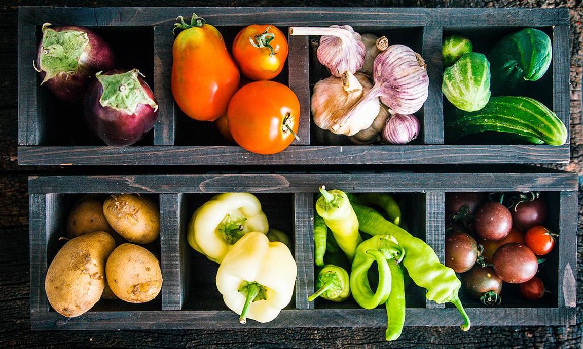 Vegetables in a wooden box