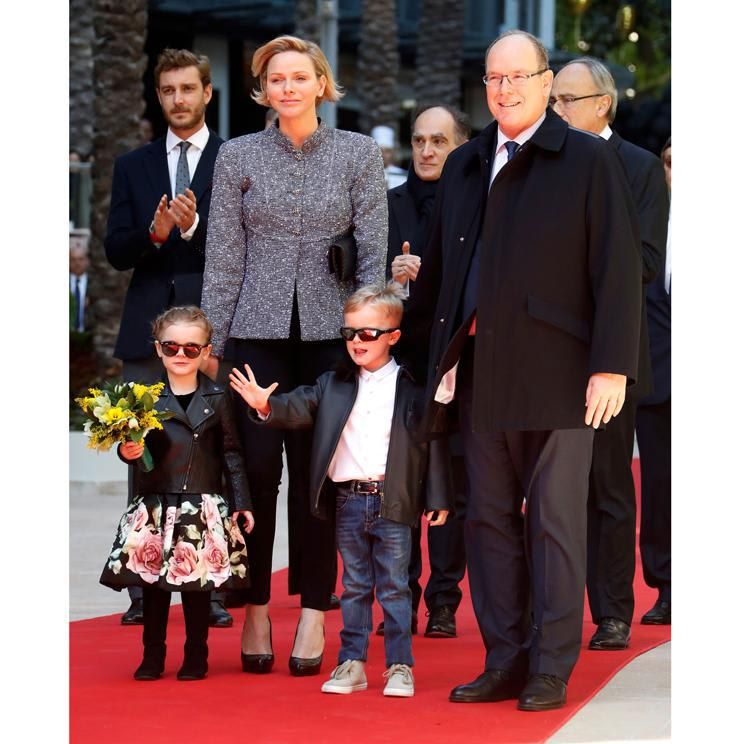 Prince Albert takes his and Princess Charlene's twins to school