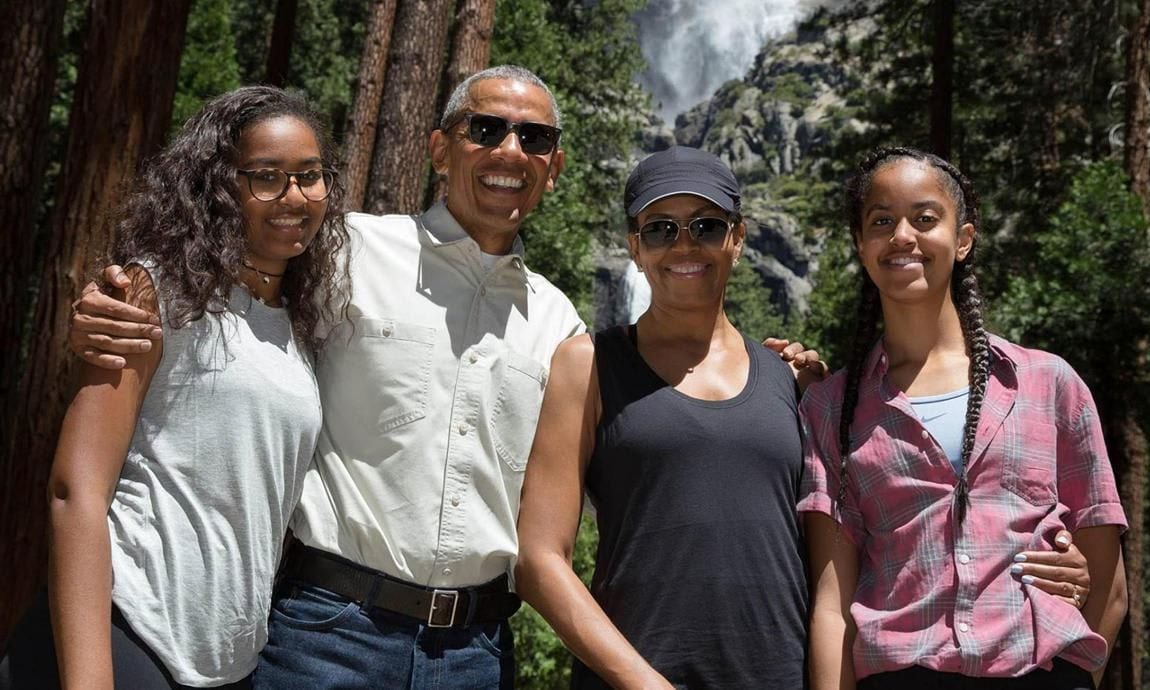 Sasha and Malia Obama with Michelle and Barack during visit to Yosemite Park