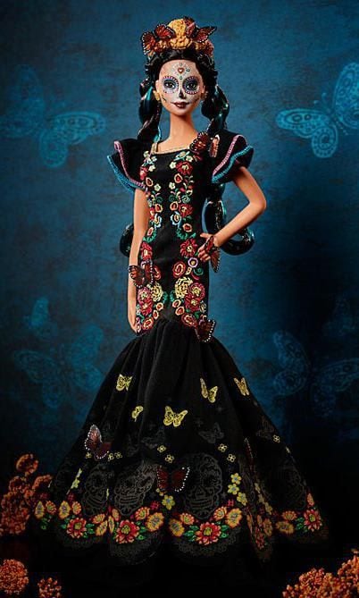 Toy manufacturer Mattel's Día de los Muertos Barbie comes in a floor length embroidered dress splashed with vibrant colors signature to the holiday (This is first edition)