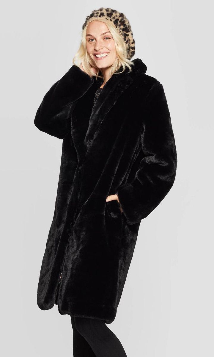 Black faux fur coat