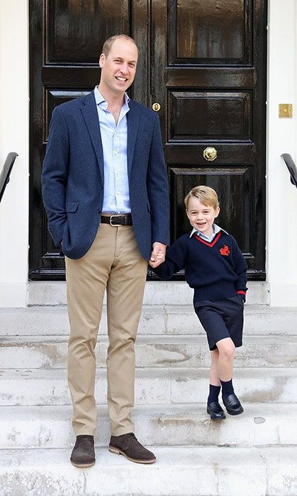 PRINCE GEORGE HEADS TO SCHOOL
Just days after his mom, the Duchess of Cambridge, revealed she was pregnant with her third child, first-born Prince George, 4, put on his uniform and best smile and set off with his dad, Prince William, to the first day of school at Thomas's Battersea in London.
Photo: Getty Images