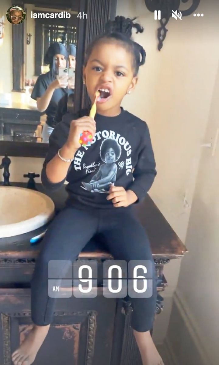 Cardi B shares a glimpse of her morning routine alongside Kulture and her baby brother