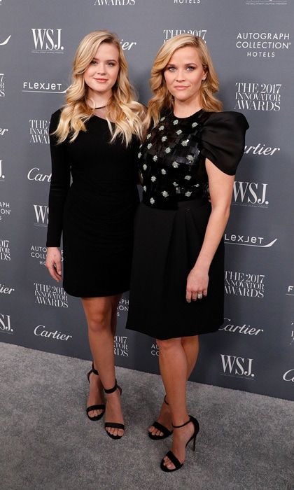 Reese Witherspoon and her daughter Ava Phillippe matched with their black knee-length dresses and same heels at the 2017 WSJ Magazine Innovator Awards at NYC's Museum of Modern Art.
Photo: WireImage