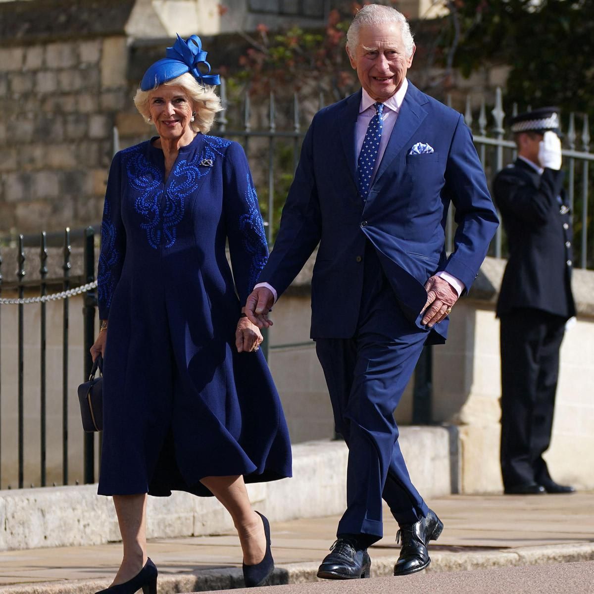 King Charles and Queen Camilla were also dressed in blue on April 9.