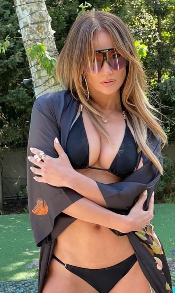 Jennifer Lopez in a black bikini