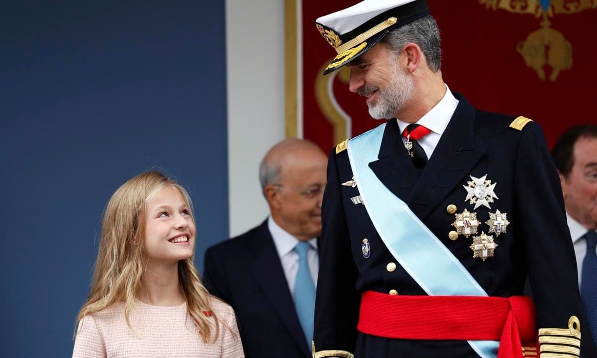 The King and his firstborn exchanged smiles during Spain's National Day celebration in 2019.