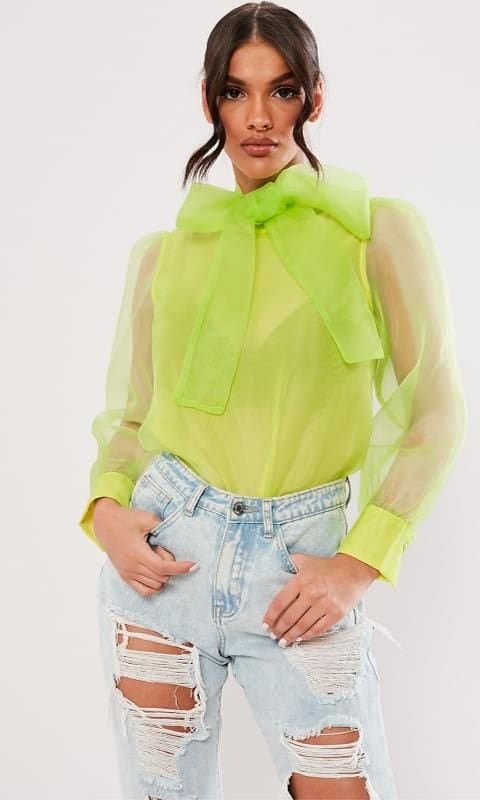 Lime Organza Pussybow Blouse de Missguided