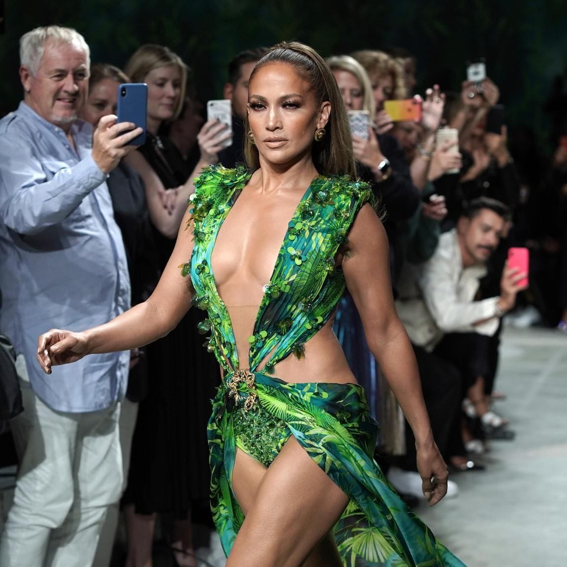 The celeb in a green dress by Versace