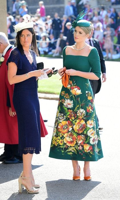 While all eyes were on Meghan Markle on her wedding day, her cousin-in-law captivated the attention of onlookers as well in this emerald green dress. The hints of orange and the floral bunch on the midi-dress were a perfect pairing.
Photo: Getty Images