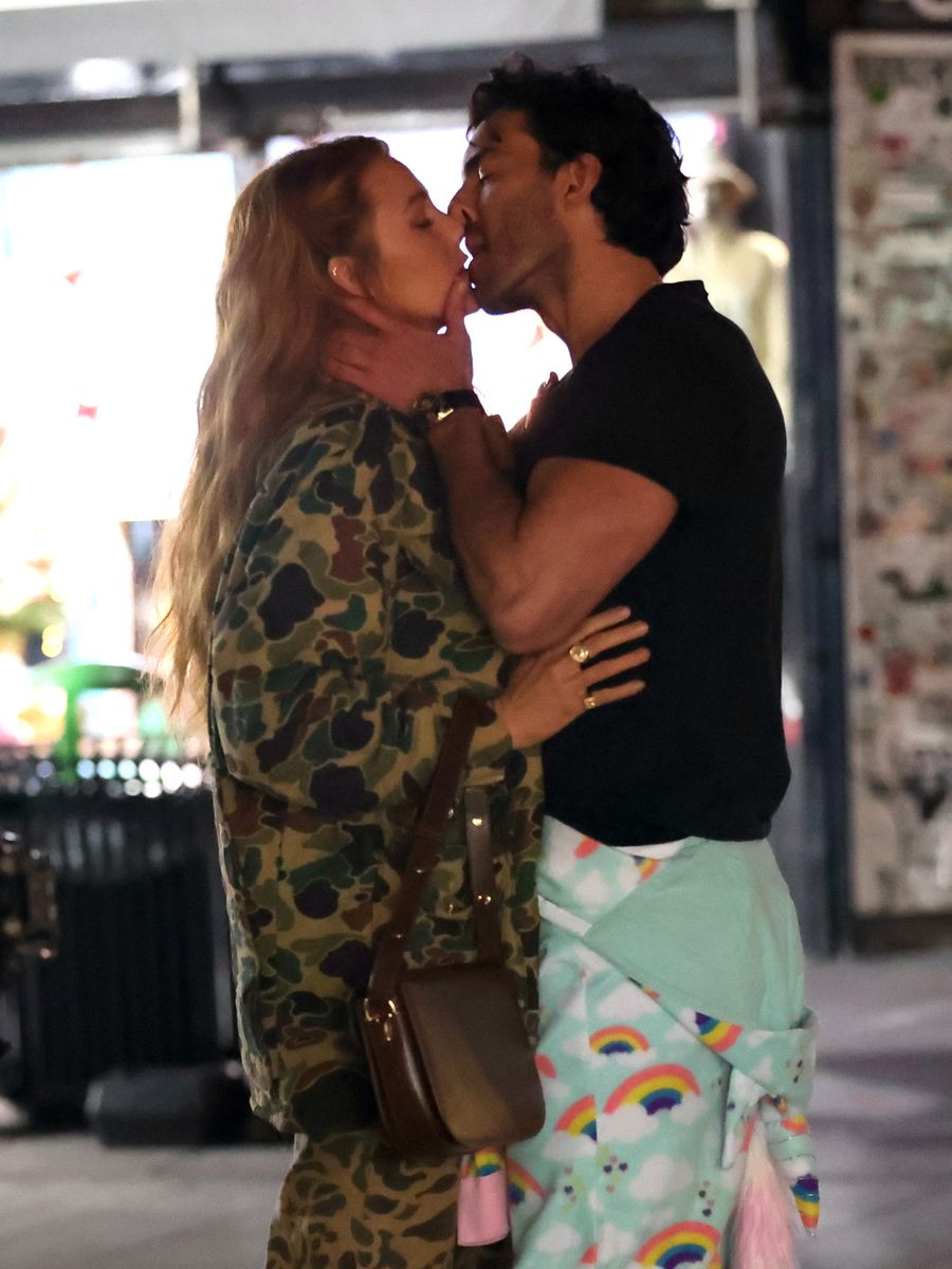 Blake Lively and Justin Baldoni are seen on the set of 'It Ends with Us' on January 12, 2024, in Jersey City, New Jersey. 