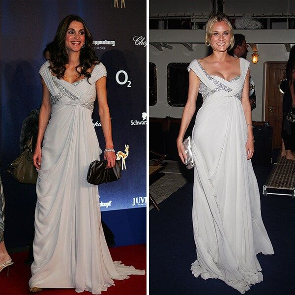 <b>Queen Rania of Jordan and Diane Kruger</B>
<br>
It's hard to decide who wore this silver-and-white Elie Saab design better. Jordan's queen sported the number at the 2007 Bambi Awards, while fashion royalty Diane turned heads at the 64th annual Venice Film Festival.
<br>
<br>
Photo: Getty Images