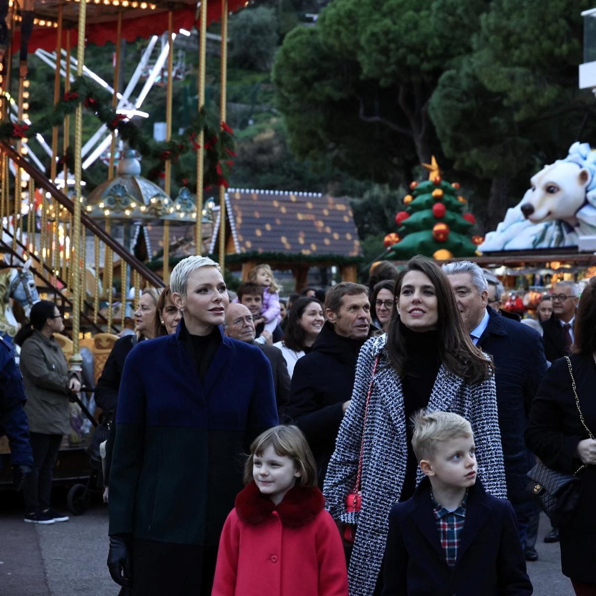 Princess Gabriella and Prince Jacques joined their mother at the village