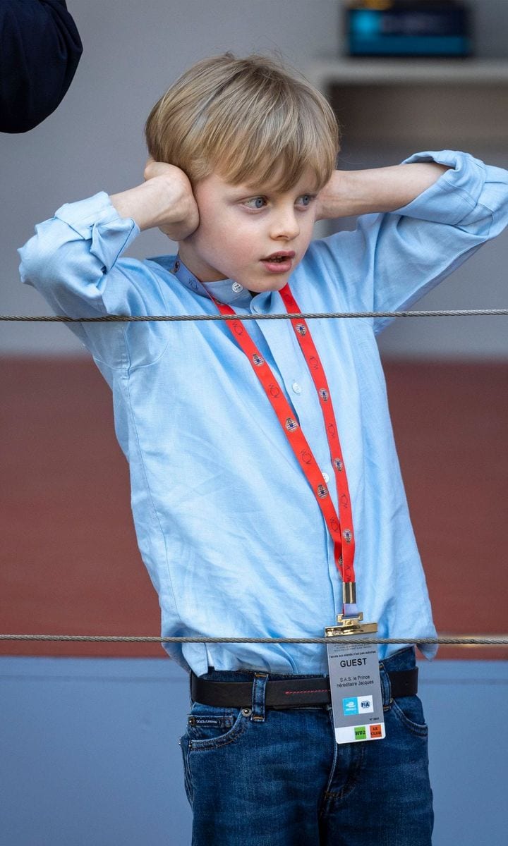 Perhaps too loud? Prince Jacques, heir apparent to the Monegasque throne, was spotted covering his ears at one point.