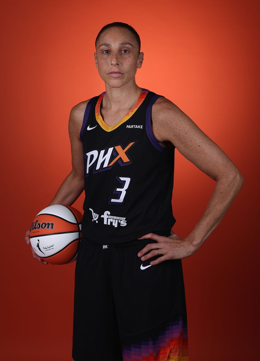 PHOENIX, ARIZONA - MAY 09: Diana Taurasi #3 of the Phoenix Mercury poses for a portrait during media day at Footprint Center on May 09, 2024 in Phoenix, Arizona.  (Photo by Christian Petersen/Getty Images)