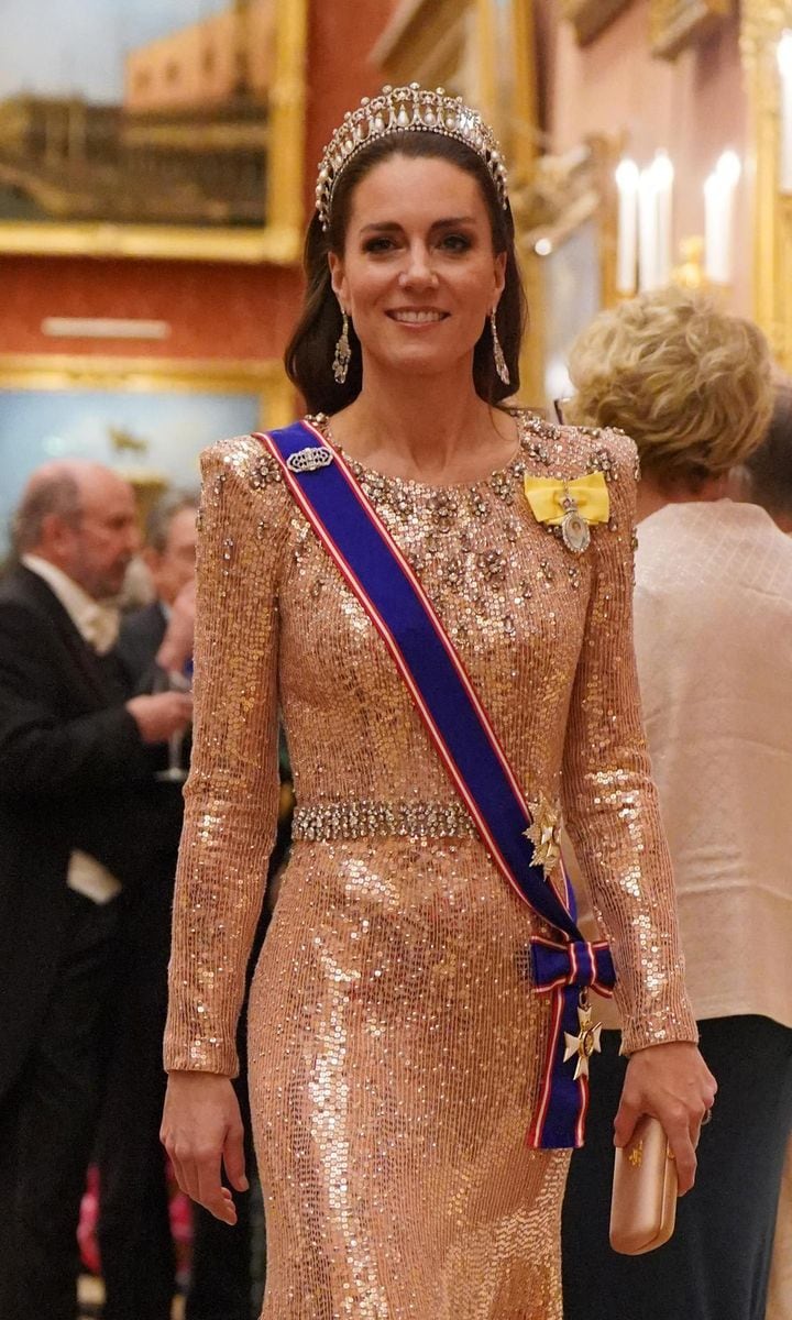 Catherine stunned in a pink Jenny Packham gown and the Lover’s Knot Tiara at the 2023 Diplomatic Reception