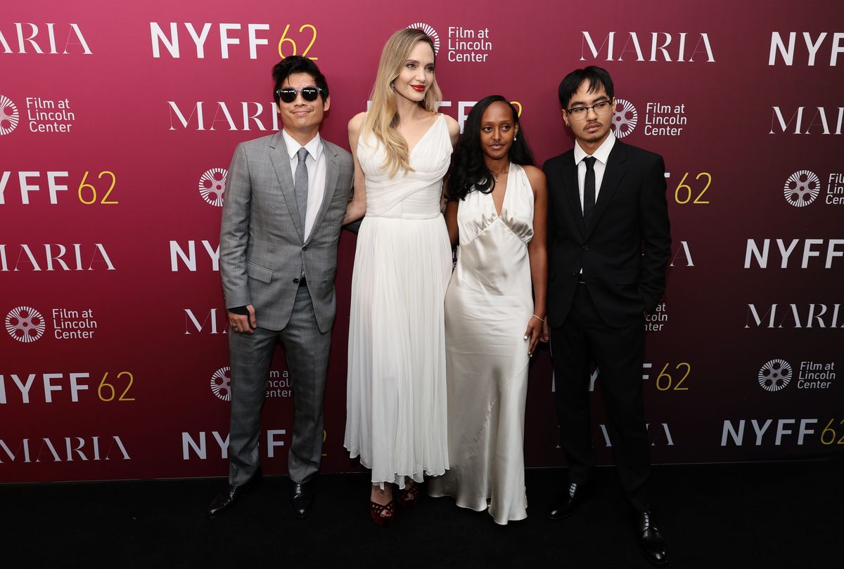  (L-R) Pax Thien Jolie-Pitt, Angelina Jolie, Zahara Marley Jolie and Maddox Chivan Jolie-Pitt attend the "Maria" screening during the 62nd New York Film Festival at Alice Tully Hall, Lincoln Center on September 29, 2024 in New York City. (Photo by Dimitrios Kambouris/Getty Images for FLC)