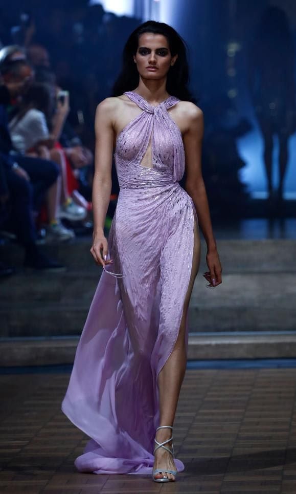 Draped, semi-sheer halter dress by Julien Macdonald