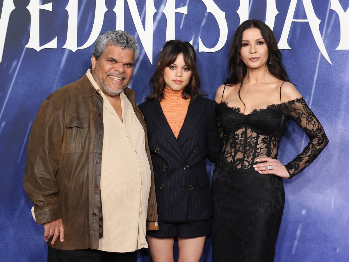 Luis Guzman, Jenna Ortega, and Catherine Zeta-Jones attend Netflix's "Wednesday" red carpet