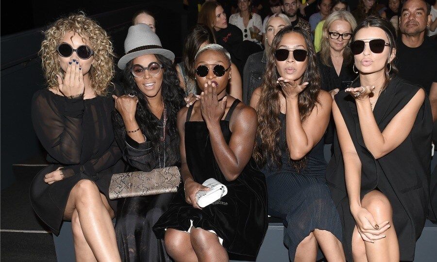 Kisses from the front row! Jasmine Sanders, June Ambrose, Cynthia Erivo, La La Anthony, and Emily Ratajkowski during Vera Wang.
Photo: Nicholas Hunt/Getty Images for New York Fashion Week: The Shows