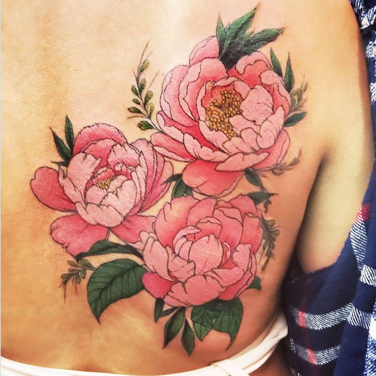Peony Tattoo in the back