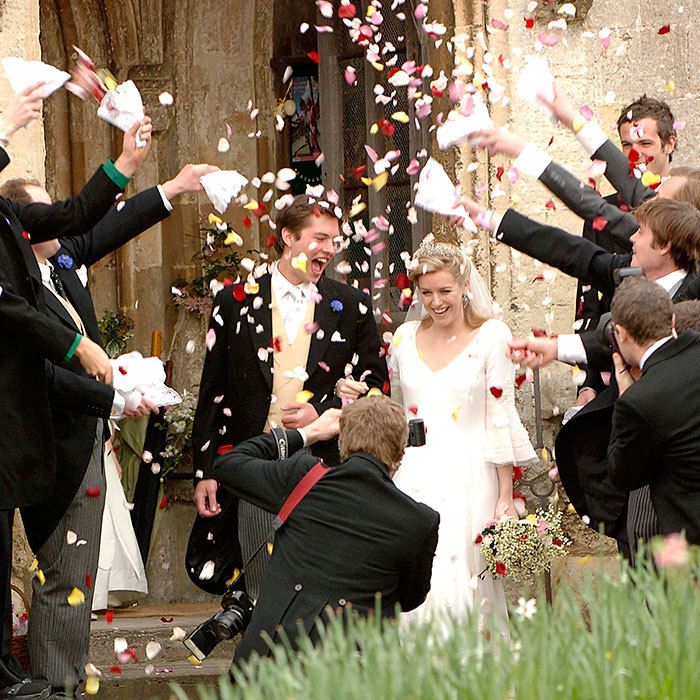 The church bells rang out and guests showered the newlyweds with flower petals as they emerged from the ceremony.
Photo: Getty Images