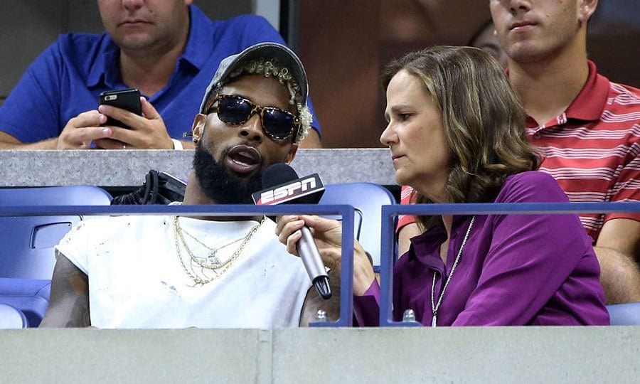 Odell Beckham Jr. took a time-out from the tennis game to chat with ESPN's Pam Shriver.
Photo: Jean Catuffe/GC Images