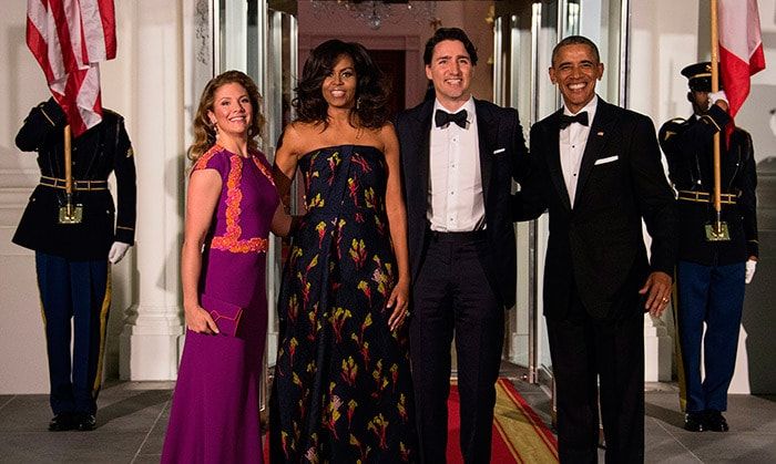 Prime Minister Justin Trudeau and his wife Sophie Gregoire Trudeau were the guests of honour at a state dinner hosted by President Barack Obama and Michelle Obama at the White House on Thursday evening.
<br>Photo: Getty Images