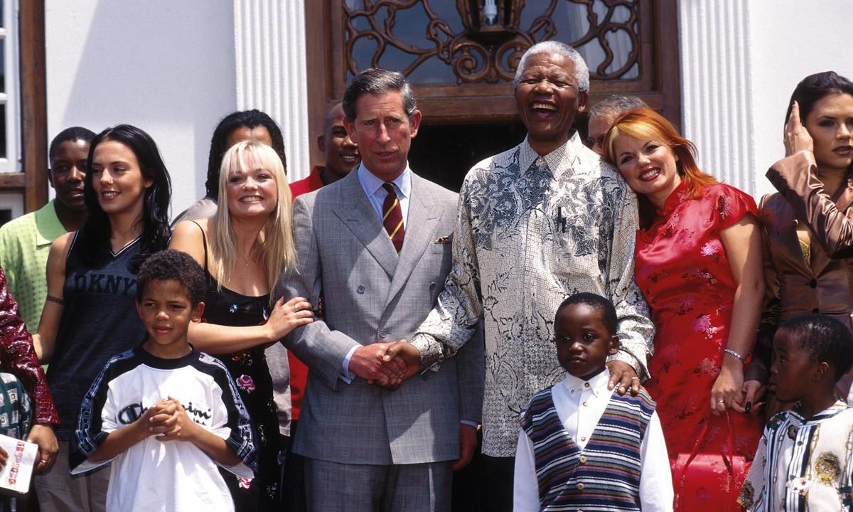 Prince Charles, Nelson Mandela and Spice Girls in Charles' visit in Johannesburg, Southe Africa in November, 1997.