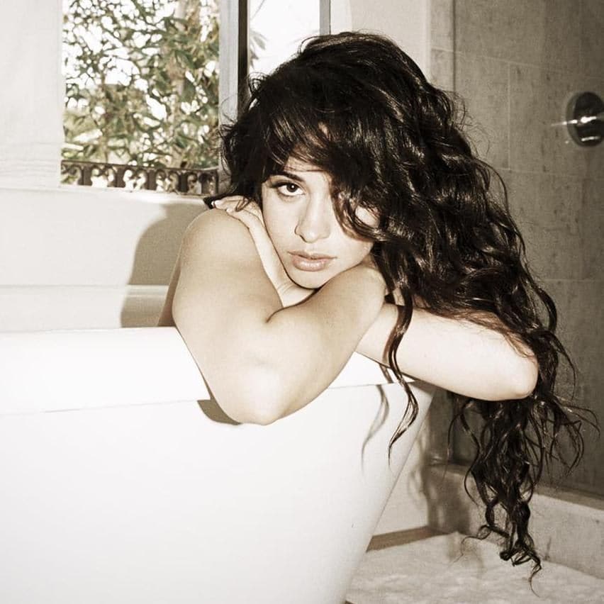 Camila Cabello curls bathroom