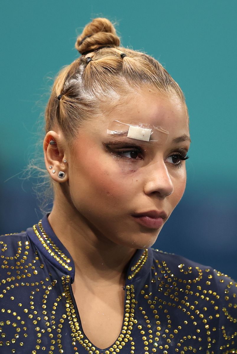 Flavia Saraiva of Team Brazil is seen before competing on the Uneven Bars during the Artistic Gymnastics Women's Team Final on day four of the Olympic Games Paris 2024 at Bercy Arena on July 30, 2024, in Paris, France. (Photo by Jamie Squire/Getty Images)