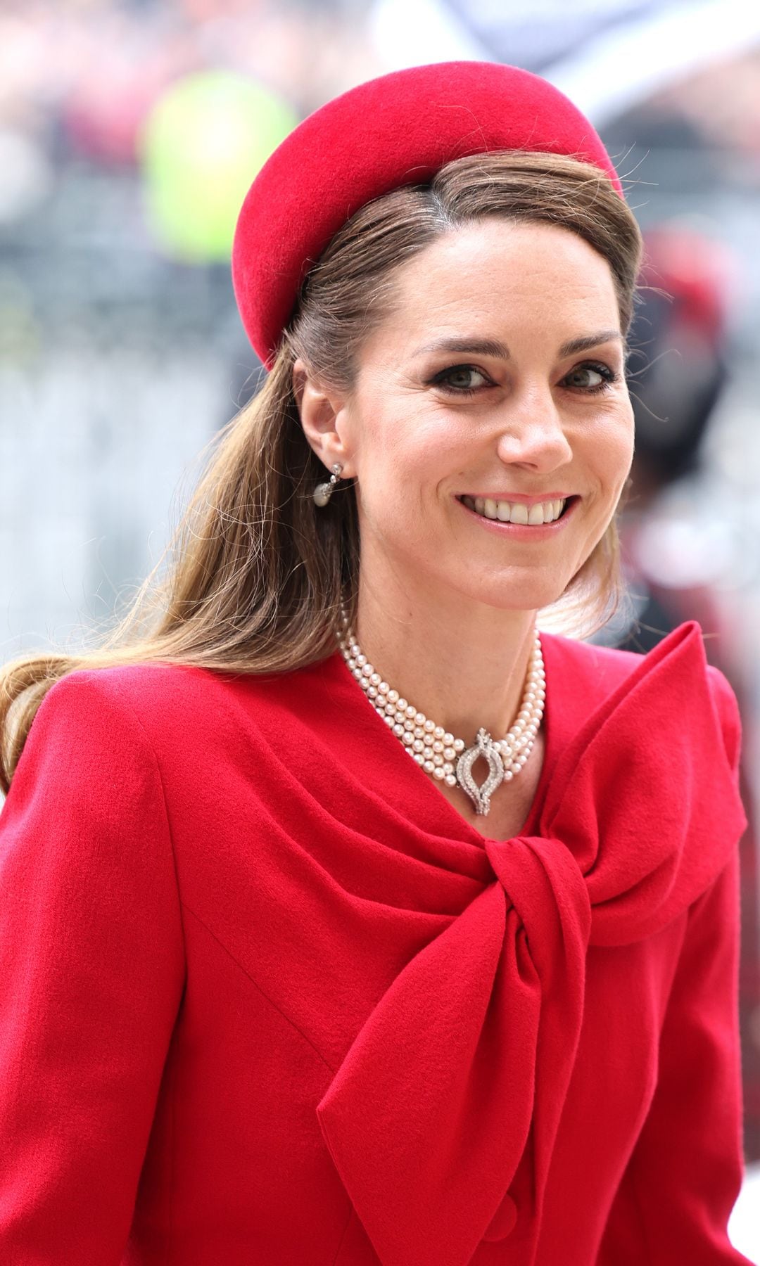 LONDON, ENGLAND - MARCH 10: Catherine, Princess of Wales smiles as she attends the celebrations for Commonwealth Day at Westminster Abbey on March 10, 2025 in London, England. (Photo by Chris Jackson/Getty Images)