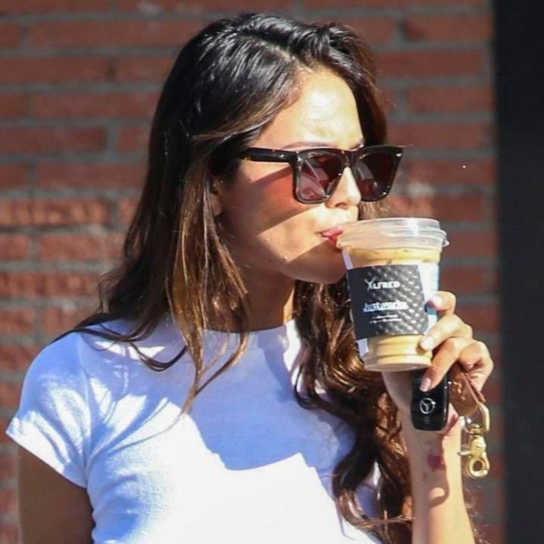 Eiza González takes a break to grab iced coffee