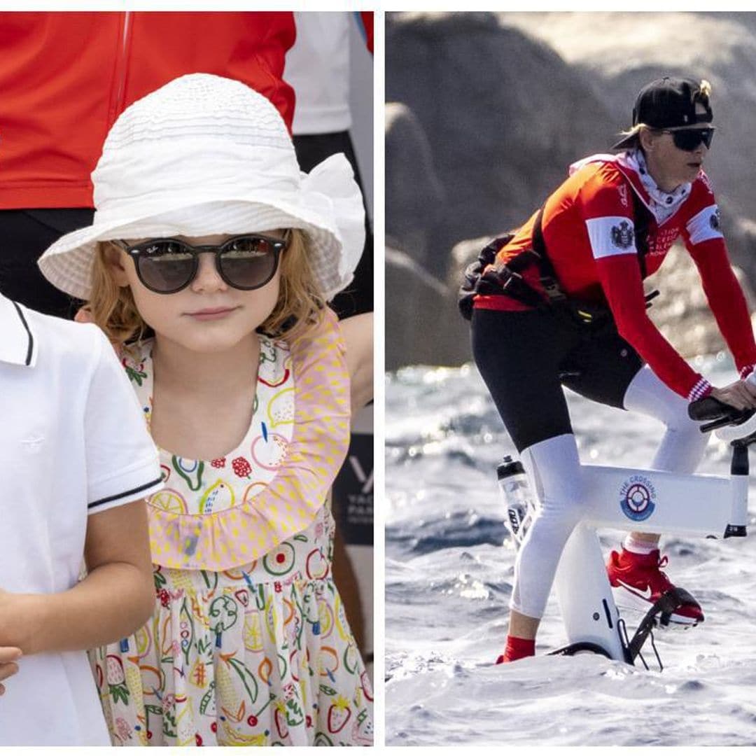 Prince Jacques and Princess Gabriella cheer on mom Princess Charlene in intense water bike race