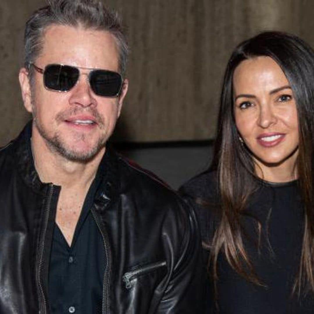 Matt Damon and Luciana Barroso wear matching leather in NYFW