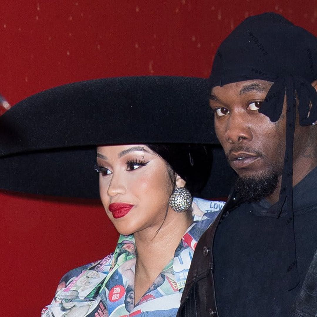 Cardi B supports Offset after he debuts as a model in the Balenciaga show at Paris Fashion Week