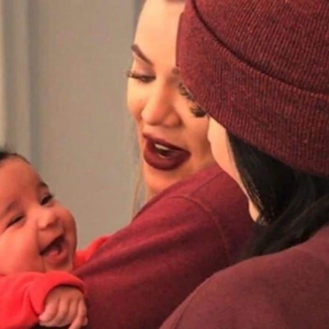 Dream Kardashian smiles big for aunts Khloe and Kylie Jenner