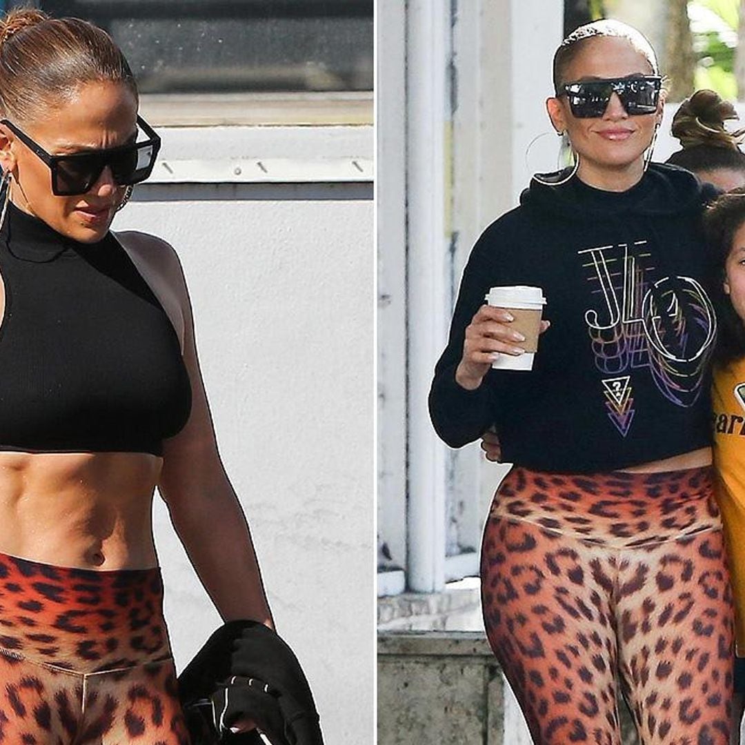 Jennifer Lopez shows off perfect abs as she preps for Super Bowl with Emme in tow