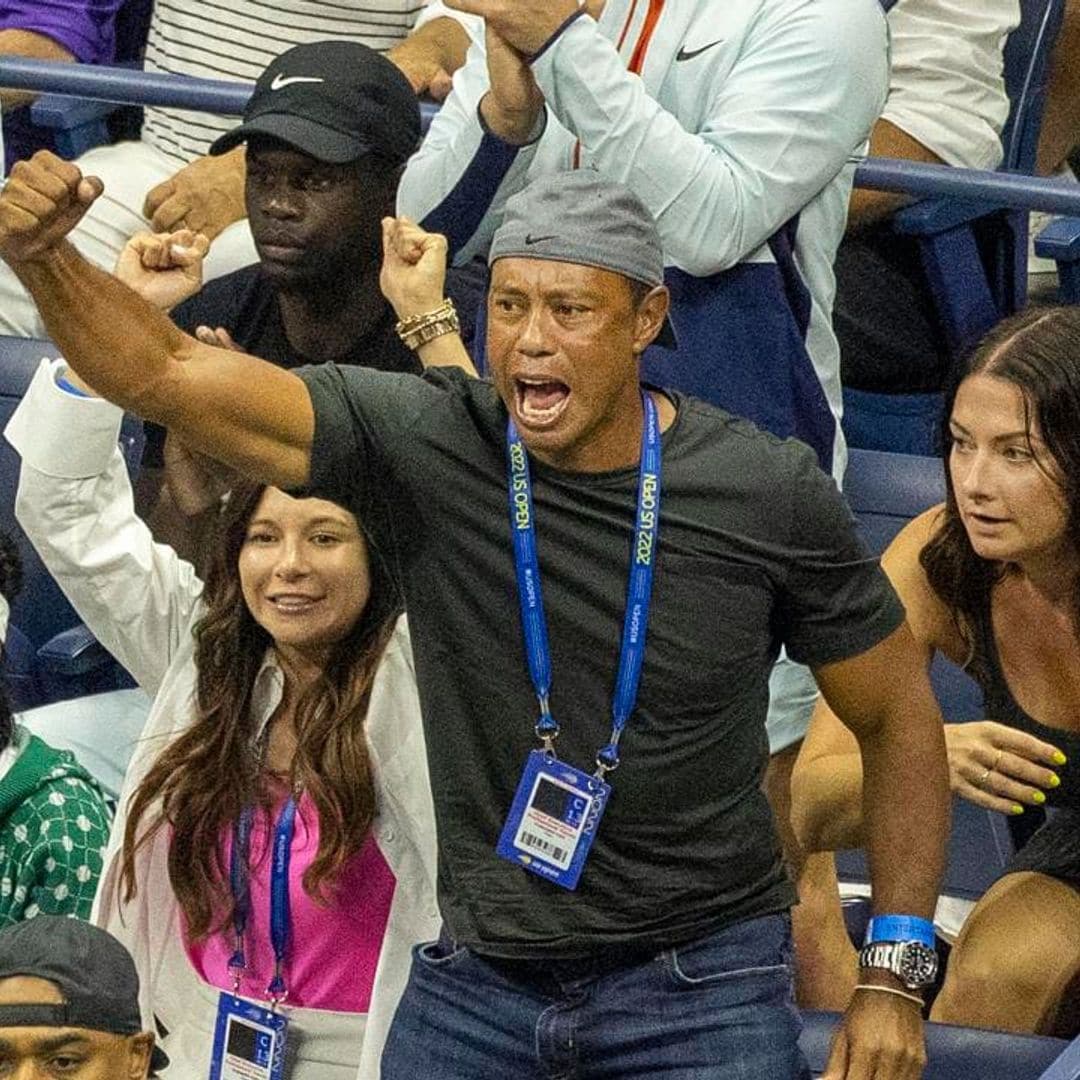 Golf legend Tiger Woods supports iconic tennis player Serena Williams during her last US Open