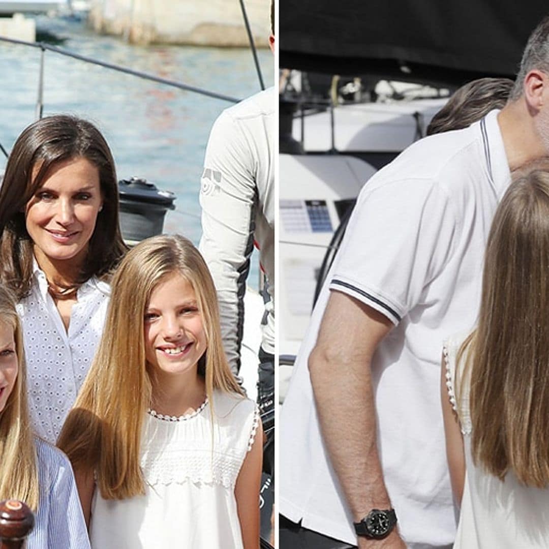 Queen Letizia and daughters cover King Felipe in kisses as they kick off Mallorca vacation