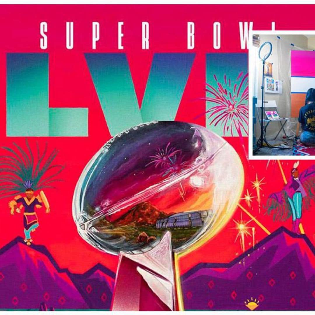 Super Bowl LVII tickets, artwork, and mural designed by Chicana and Native American artist Lucinda Hinojos