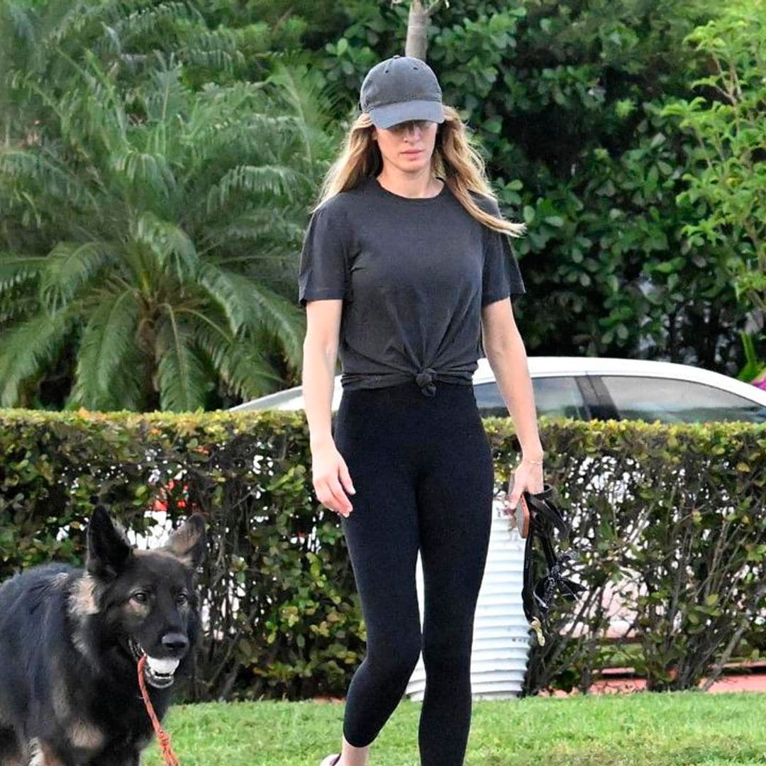 Gisele Bündchen energizes with a refreshing neighborhood walk with her dog